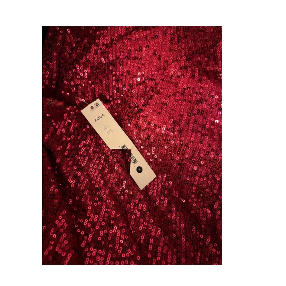 AQUA Pink Sequin One-Shoulder Mini Dress, Size M, New with Tag - Picture 2 of 4